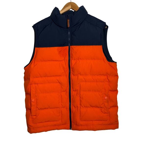 Alpine Design Men’s Puffer Vest Orange Navy Size Large Down Fill - Picture 1 of 6